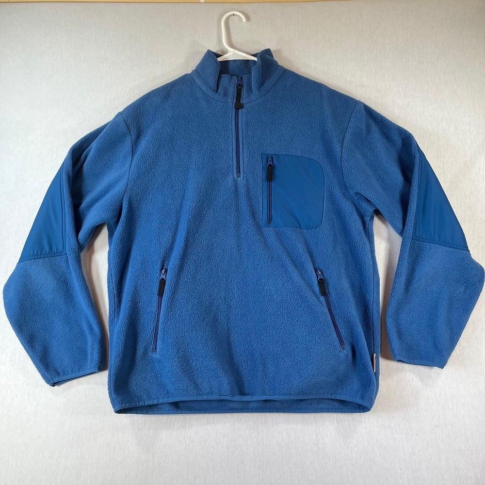 Chaps Quarter Zip Fleece Men Large Pullover Jacket Pocket Blue Soft Winter